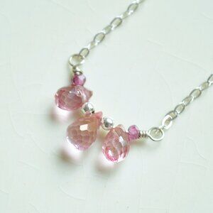 Dainty Pink Topaz Necklace in Sterling Silver - Hand Made in Canada